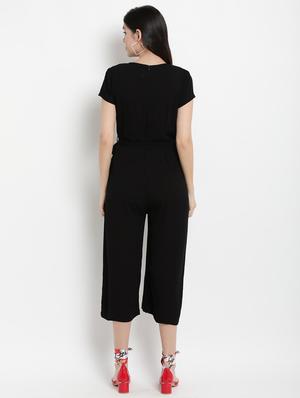 tie front solid full leg jumpsuit - 17342892 - Standard Image - 3