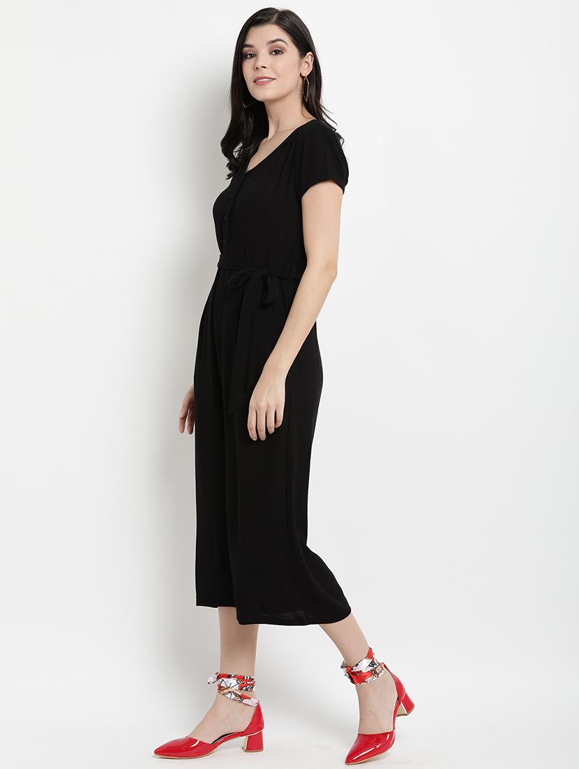 tie front solid full leg jumpsuit - 17342892 - Zoom Image - 2