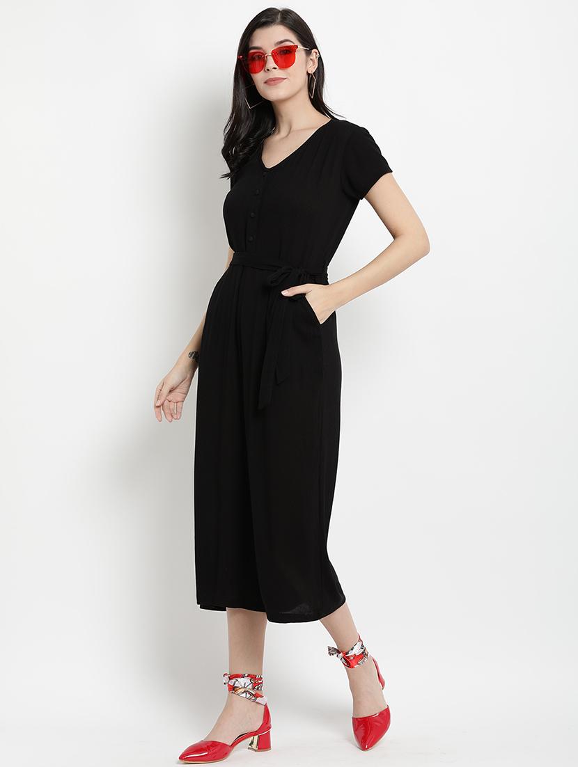 tie front solid full leg jumpsuit - 17342892 - Zoom Image - 4