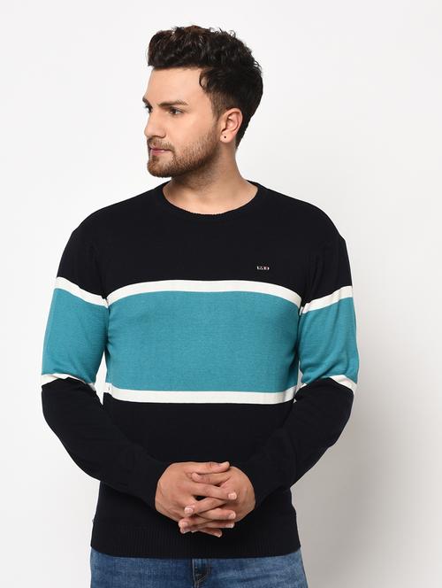 navy blue color block pullover - 17342934 - Standard Image - 1