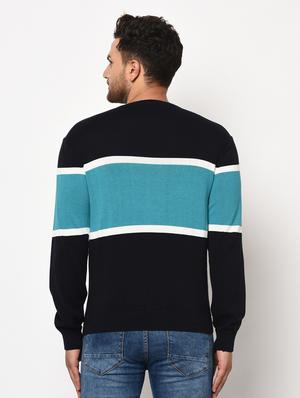 navy blue color block pullover - 17342934 - Standard Image - 3