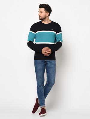 navy blue color block pullover - 17342934 - Standard Image - 4