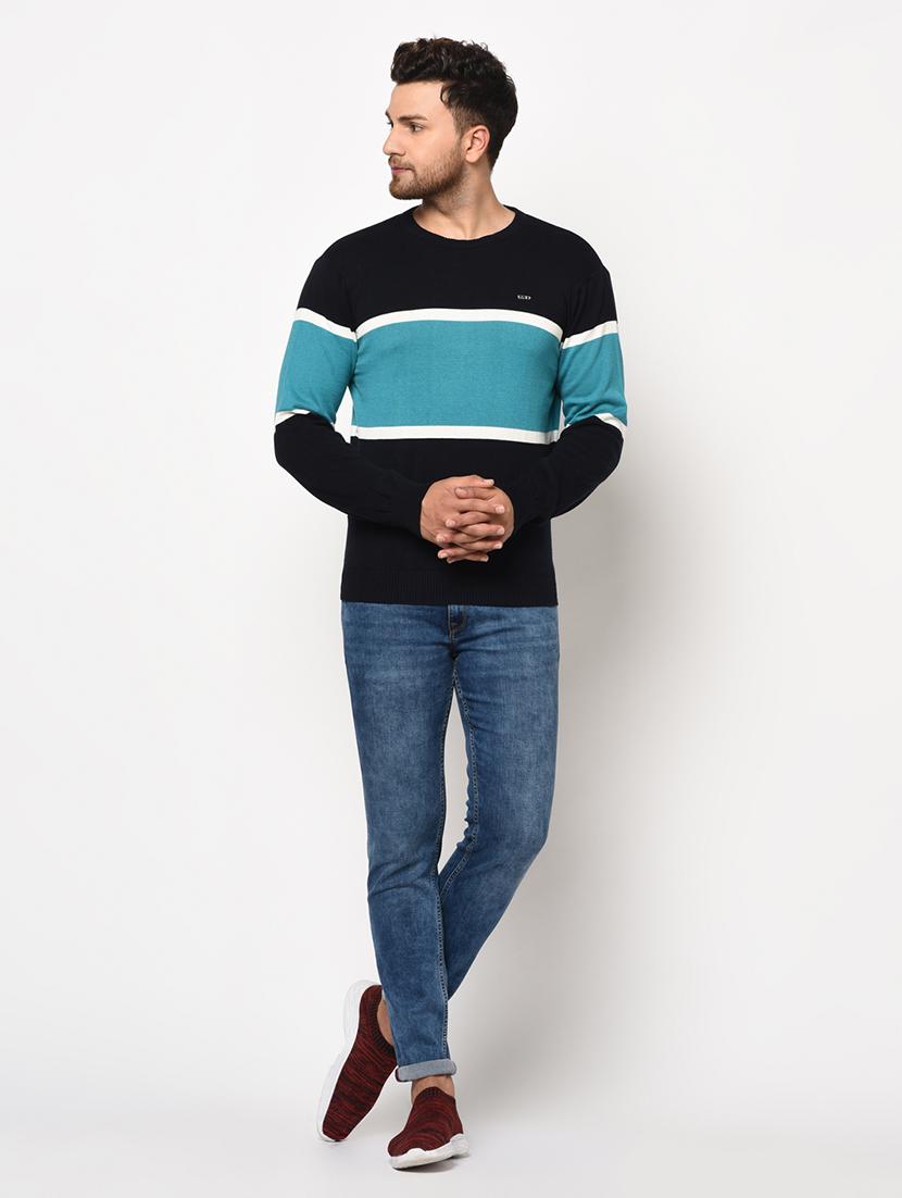 navy blue color block pullover - 17342934 - Zoom Image - 4