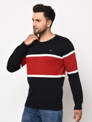 navy blue color block pullover - 17342935 - Standard Image - 2