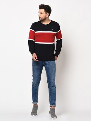 navy blue color block pullover - 17342935 - Standard Image - 4