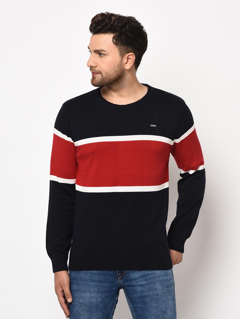 navy blue color block pullover - 17342935 - Zoom Image - 1