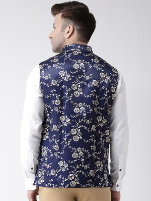 navy blue floral print nehru jacket - 17343620 - Standard Image - 4