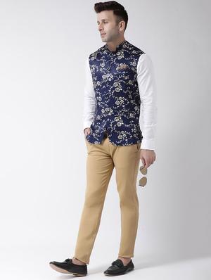 navy blue floral print nehru jacket - 17343620 - Standard Image - 5
