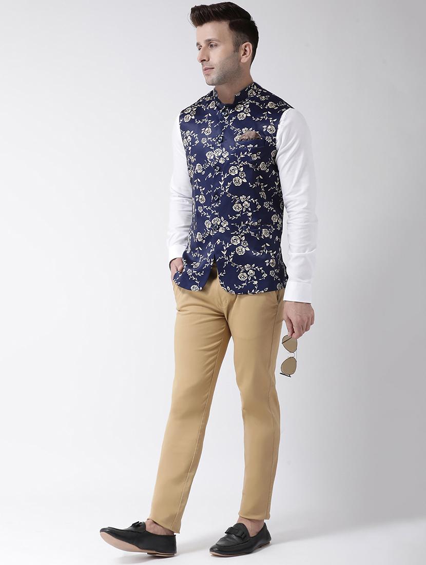 navy blue floral print nehru jacket - 17343620 - Zoom Image - 5