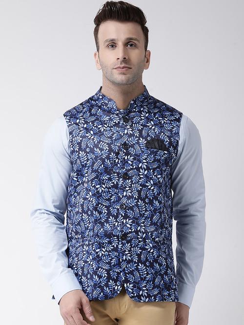 blue printed nehru jacket - 17343630 -  Standard Image - 0