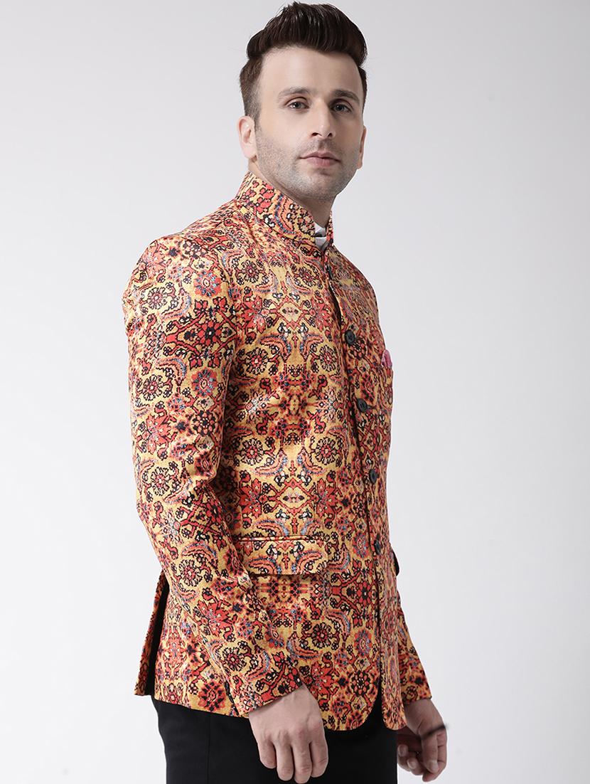 yellow printed bandhgala casual blazer - 17343723 - Zoom Image - 2