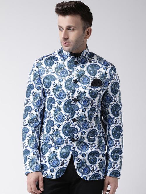 multi colored printed bandhgala casual blazer - 17343727 - Standard Image - 1