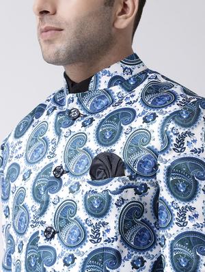 multi colored printed bandhgala casual blazer - 17343727 - Standard Image - 6