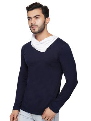 navy blue color block t-shirt - 17344493 - Standard Image - 2