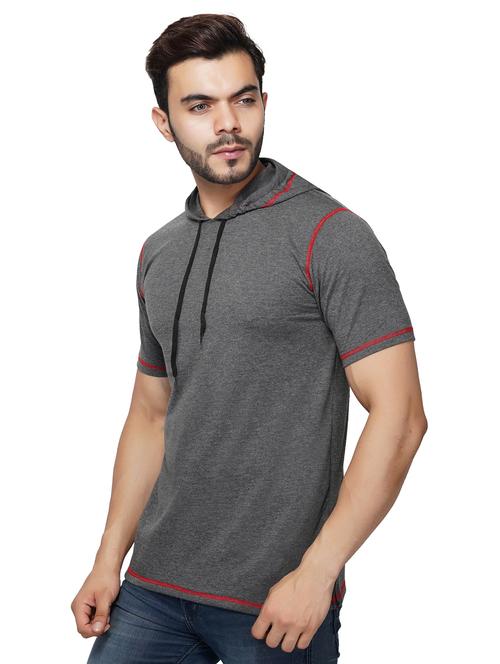 grey solid hooded t-shirt - 17344498 - Standard Image - 1