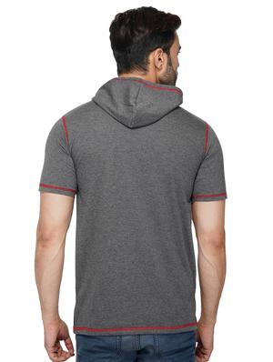 grey solid hooded t-shirt - 17344498 - Standard Image - 3