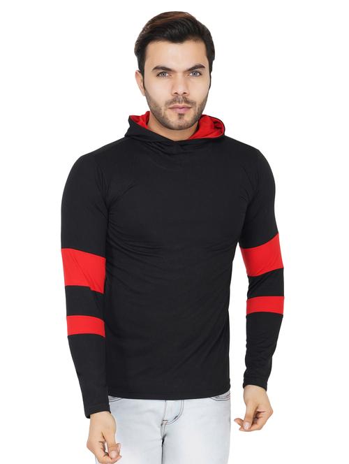 black color block cut & sew hooded t-shirt - 17344517 - Very Small Image - 1
