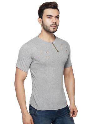 grey solid ripped t-shirt - 17344532 - Standard Image - 2