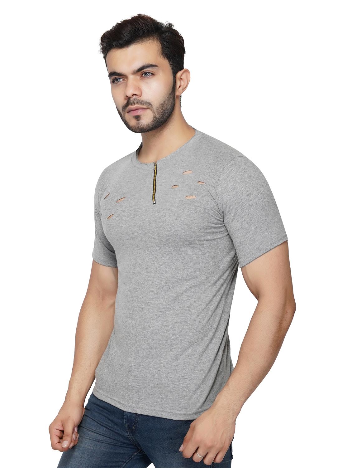 grey solid ripped t-shirt - 17344532 - Zoom Image - 1