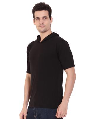 black solid hooded t-shirt - 17344552 - Standard Image - 2