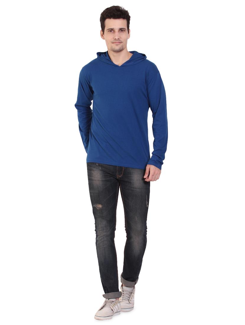 blue solid hooded t-shirt - 17344555 - Zoom Image - 4