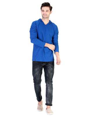 blue solid hooded t-shirt - 17344563 - Standard Image - 5