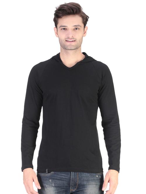 black solid hooded t-shirt - 17344564 - Standard Image - 1