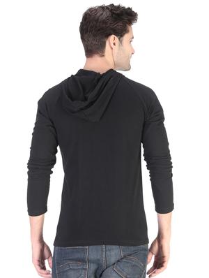 black solid hooded t-shirt - 17344564 - Standard Image - 4