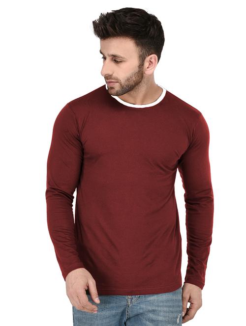 maroon solid cut & sew t-shirt - 17344575 - Standard Image - 1