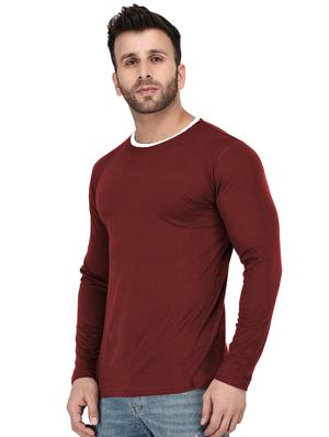 maroon solid cut & sew t-shirt - 17344575 - Standard Image - 2