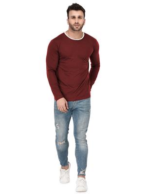 maroon solid cut & sew t-shirt - 17344575 - Standard Image - 4
