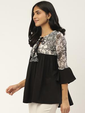 tie up neck a-line top - 17344718 - Standard Image - 2