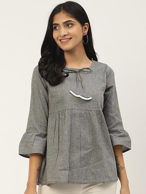 tie up neck bell sleeves top - 17344721 - Standard Image - 1