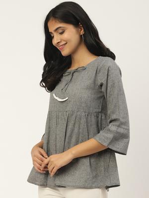tie up neck bell sleeves top - 17344721 - Standard Image - 2