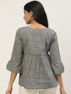 tie up neck bell sleeves top - 17344721 - Standard Image - 3