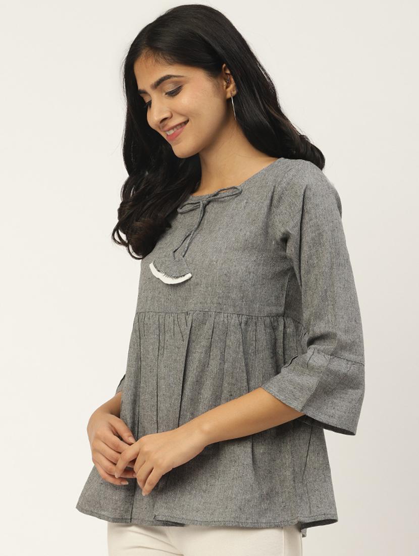 tie up neck bell sleeves top - 17344721 - Zoom Image - 2