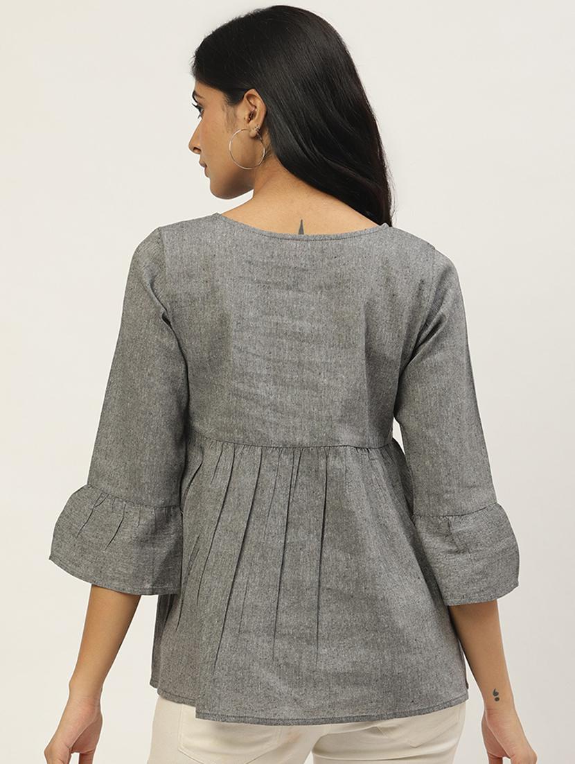 tie up neck bell sleeves top - 17344721 - Zoom Image - 3