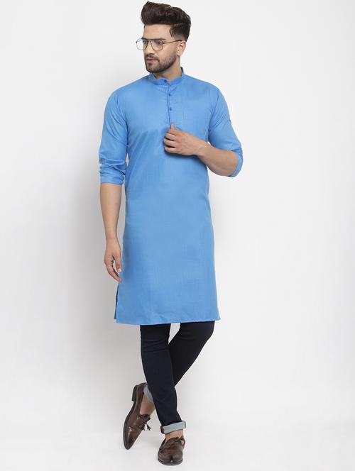 blue solid long kurta - 17344888 - Standard Image - 1
