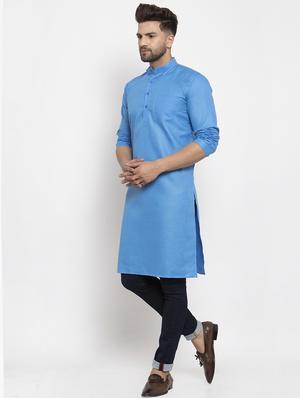 blue solid long kurta - 17344888 - Standard Image - 2