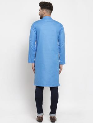 blue solid long kurta - 17344888 - Standard Image - 3