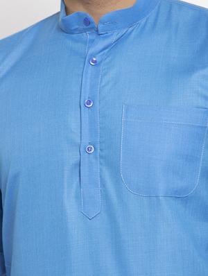 blue solid long kurta - 17344888 - Standard Image - 4