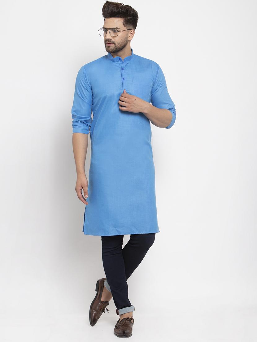 blue solid long kurta - 17344888 - Zoom Image - 1