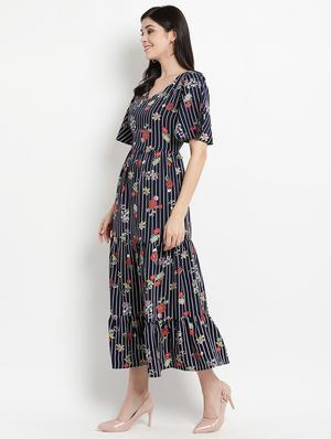 v neck striped maxi dress - 17347142 - Standard Image - 2