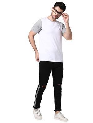 black side taped slashed knee denim jeans - 17347474 - Standard Image - 4