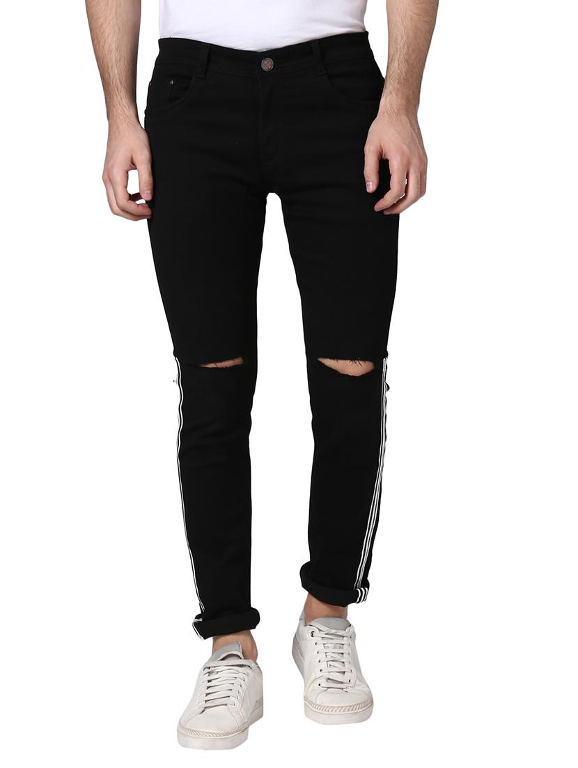 black side taped slashed knee denim jeans - 17347474 - Zoom Image - 2