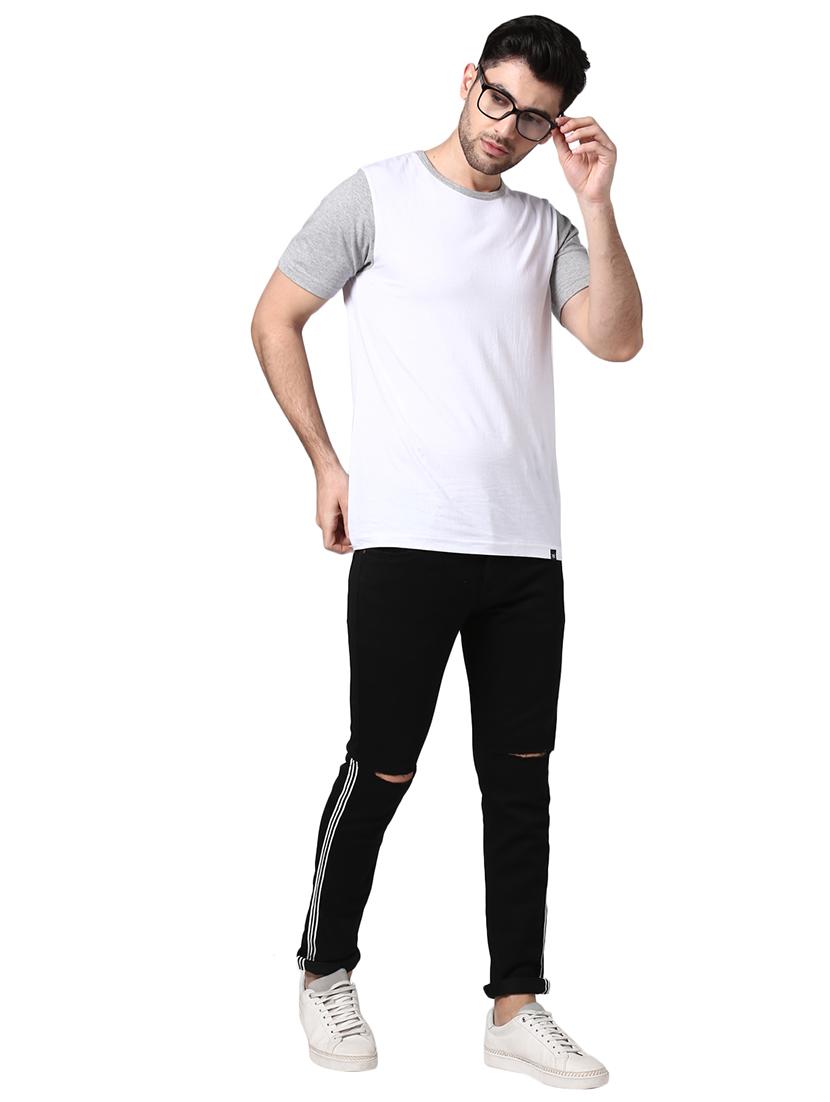black side taped slashed knee denim jeans - 17347474 - Zoom Image - 4
