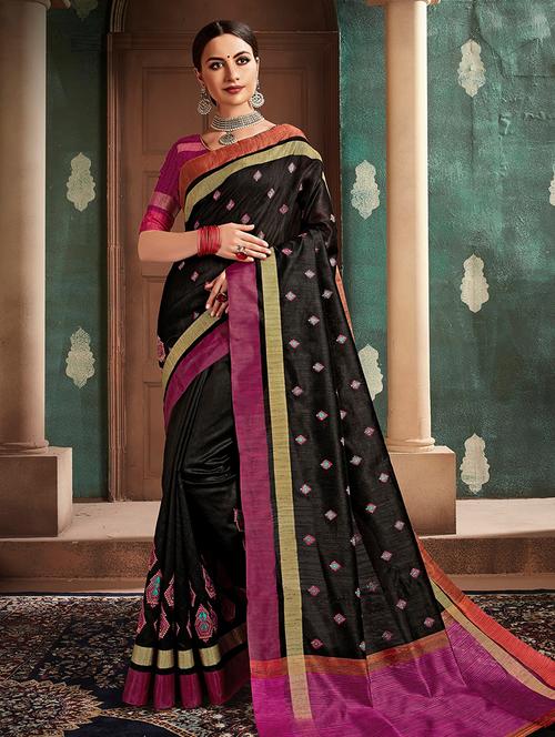 embroidered handloom saree with blouse - 17347900 - Very Small Image - 1