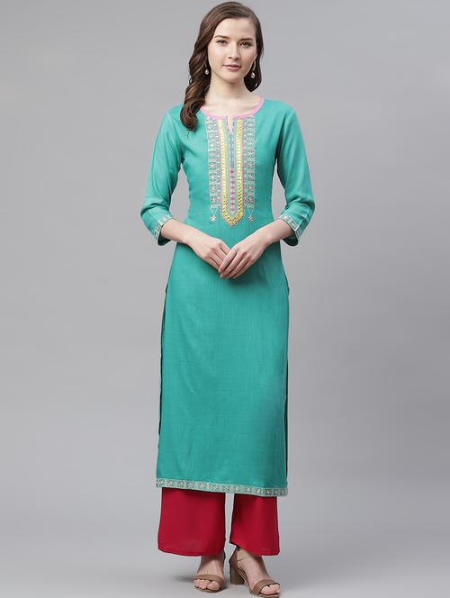 yoke embroidered straight kurta - 17348241 - Standard Image - 1