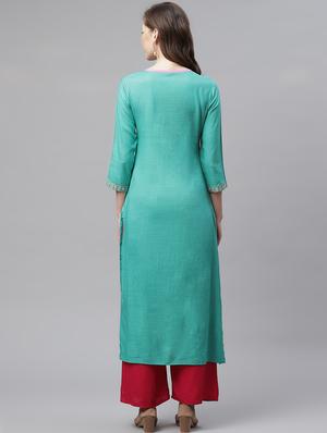 yoke embroidered straight kurta - 17348241 - Standard Image - 3