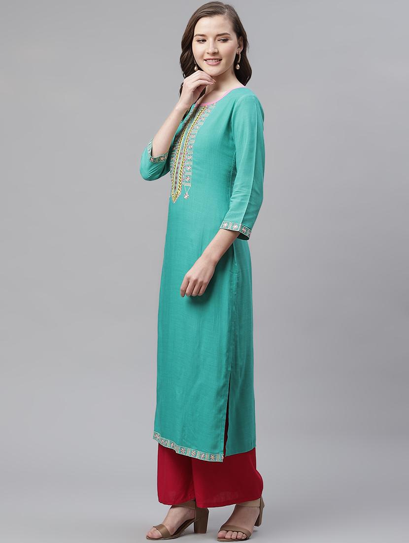yoke embroidered straight kurta - 17348241 - Zoom Image - 2